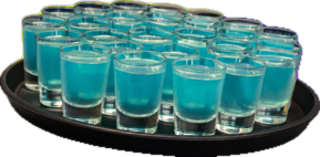 A tray of 24 blue shots